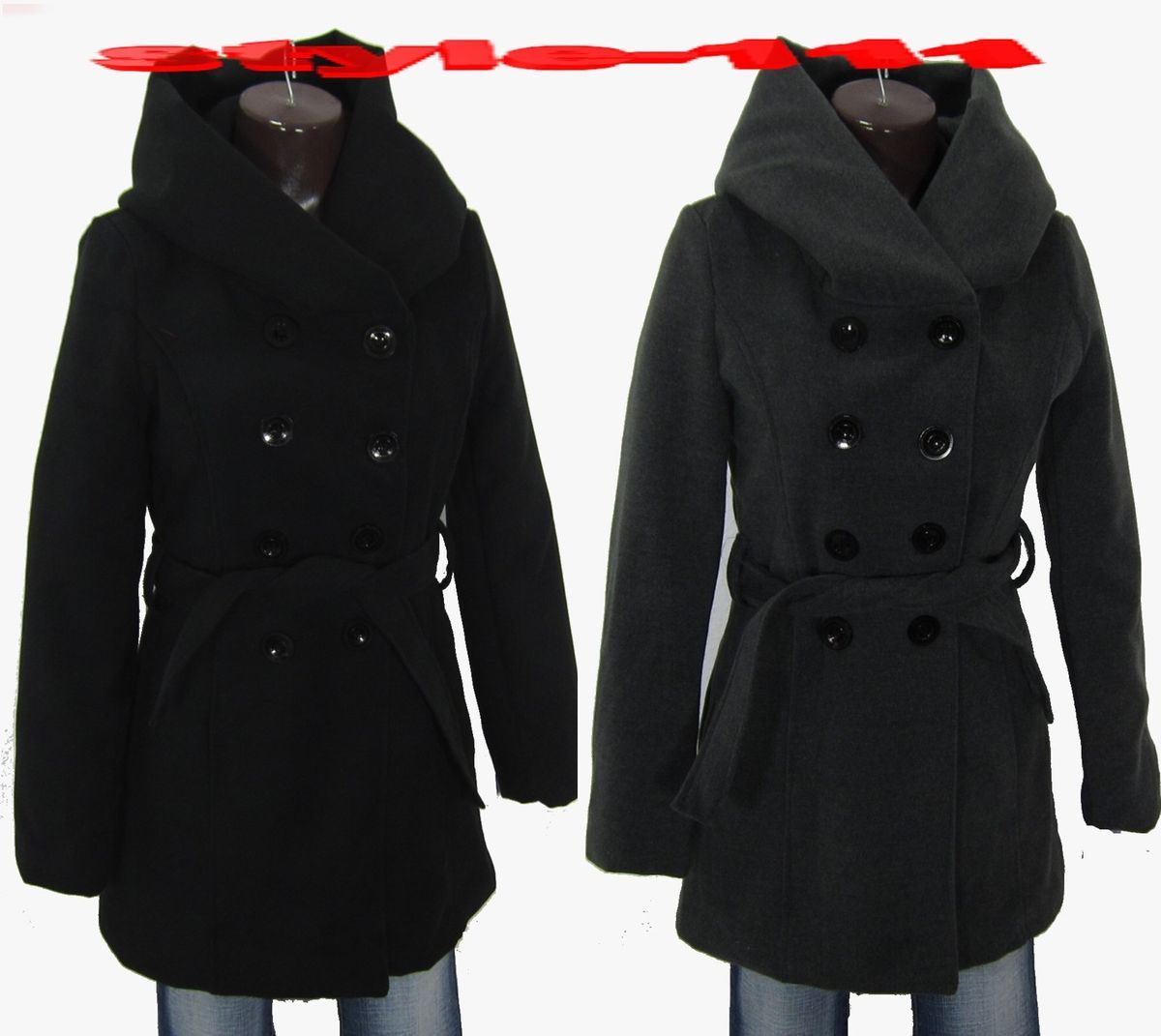 JACKE Mantel XXL Kapuze Schwarz & Grau (348) 34,36,38,40,42