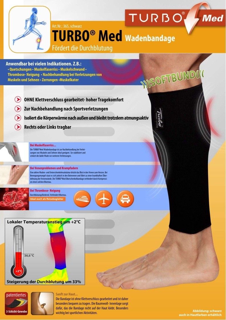 TURBO Med Wadenbandage zum Training, bei Sportverletzung + Thrombose