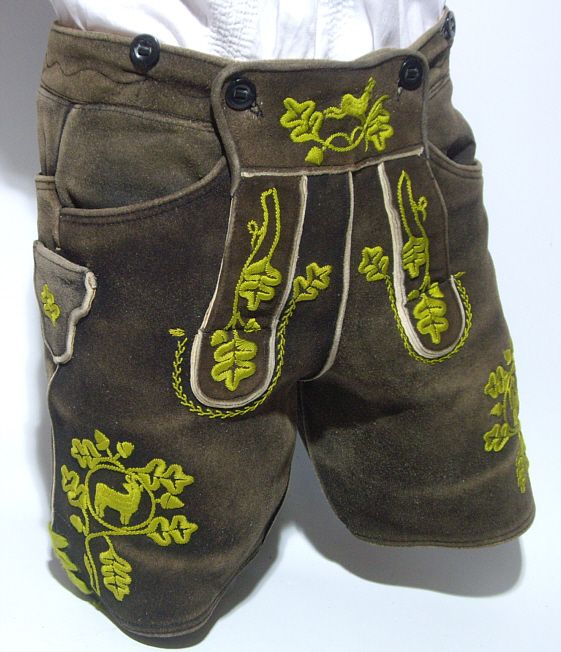 Alte Meindl Hirsch Lederhose grüne Blattstickerei Gr.54