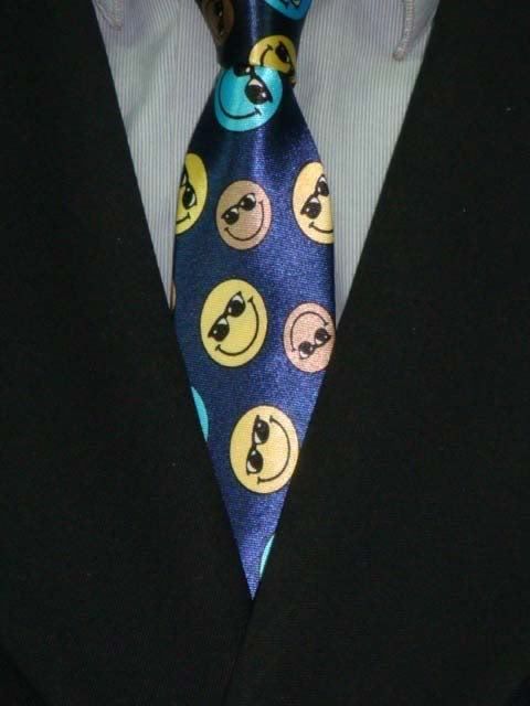 Smile Navy Blue Skinny Punk Slim Silk Necktie b075