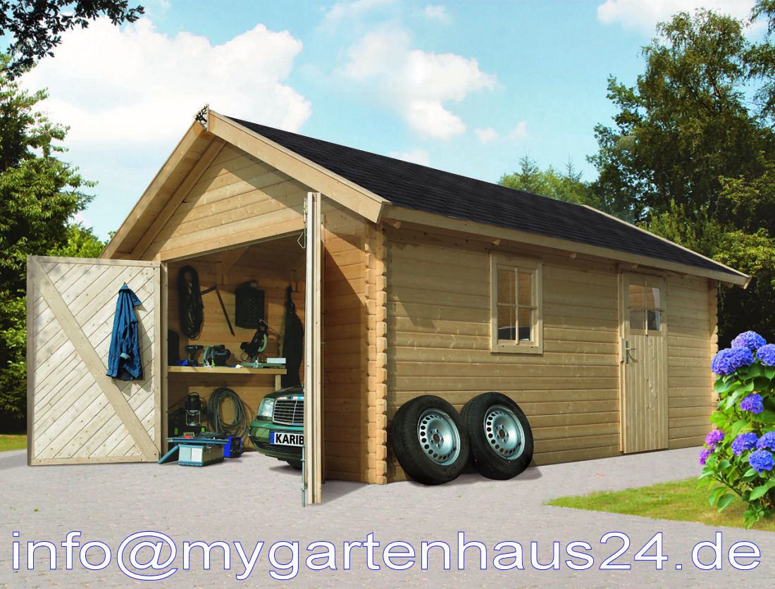 NEU Garage Karibu 387x537cm Blockbohlengarage in 40mm NEU