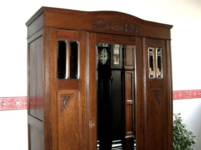 ANTIK Kleiderschrank Dielenschrank JUGENDSTIL Garderobe Spiegel Eiche