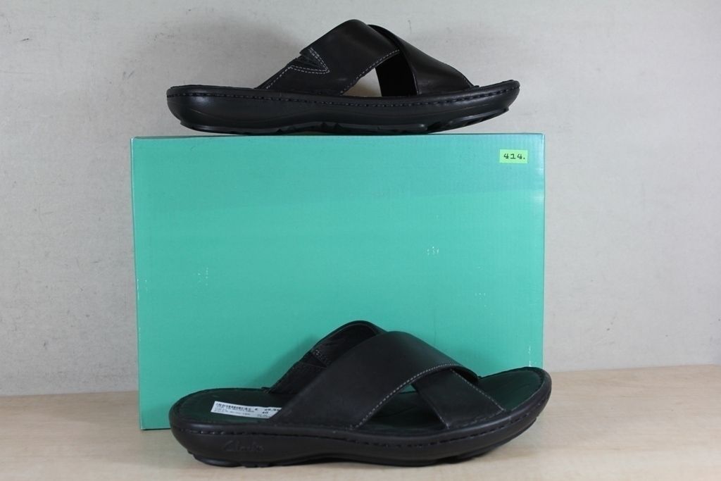 G419 Clarks Villa Sun Herrenpantolette, Echtleder, Schwarz, Gr.44