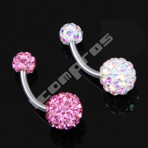 2x bauchnabelpiercing bauchpiercing strass pink/regenbogenfarben