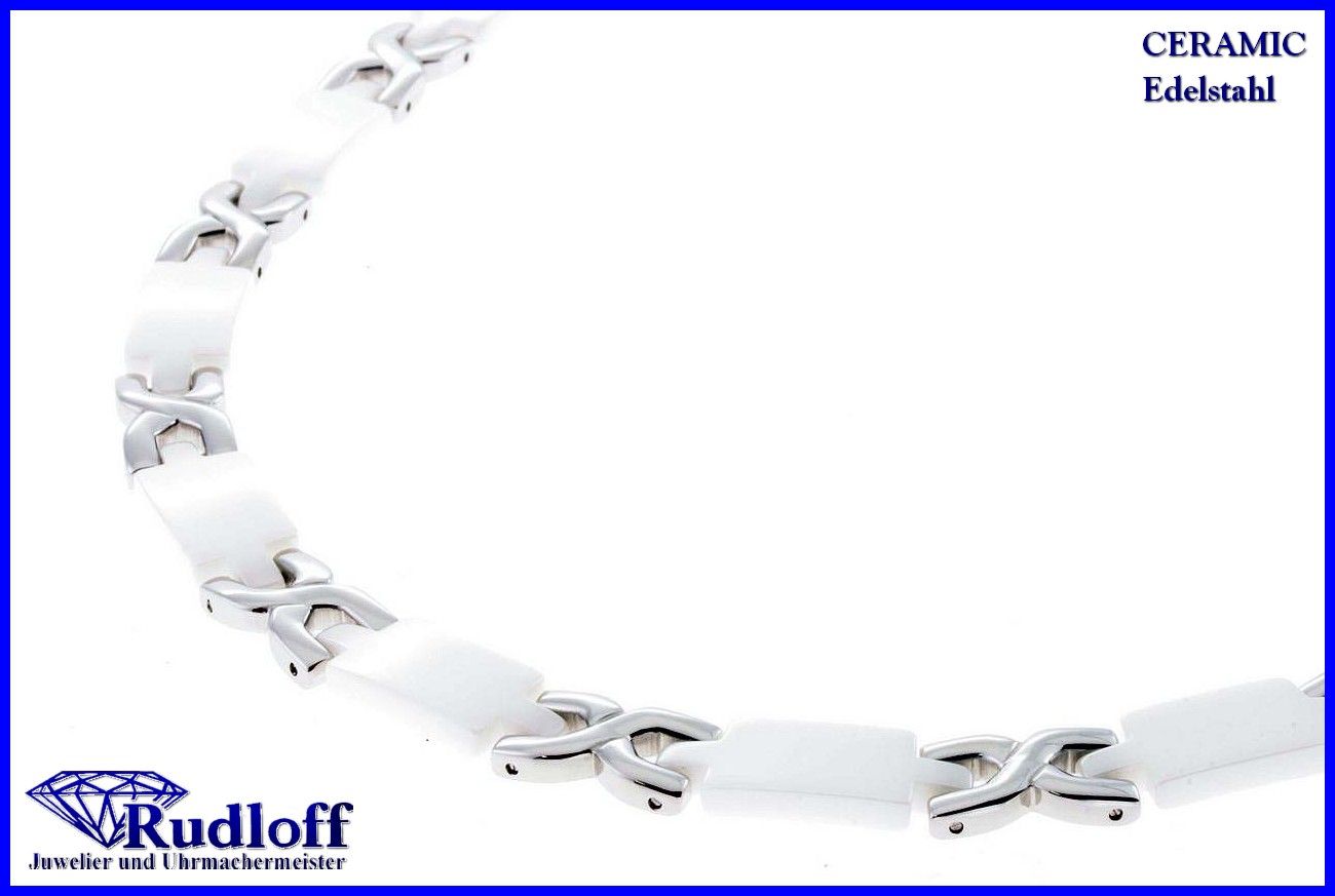 Edelstahl Ceramic Collier Kette weiss Länge 45cm sb43945 Keramik