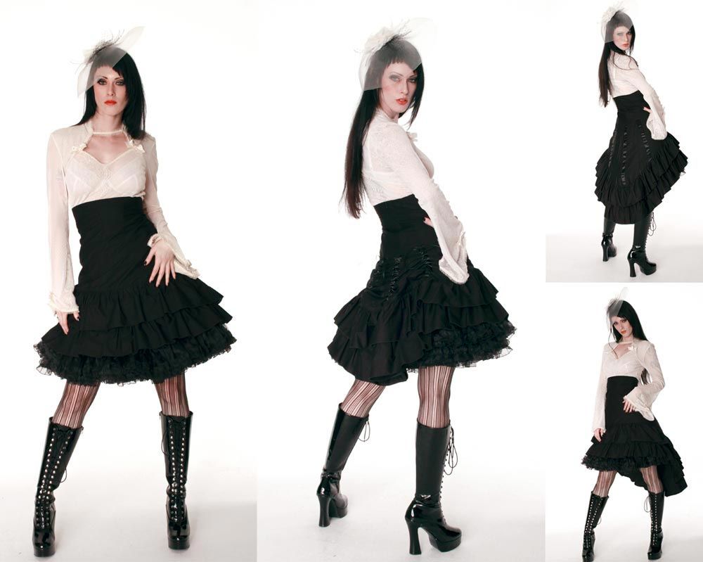 VODABOX Volant Rüschenrock Ruffle Skirt Black GOTHIC ROMANTIC