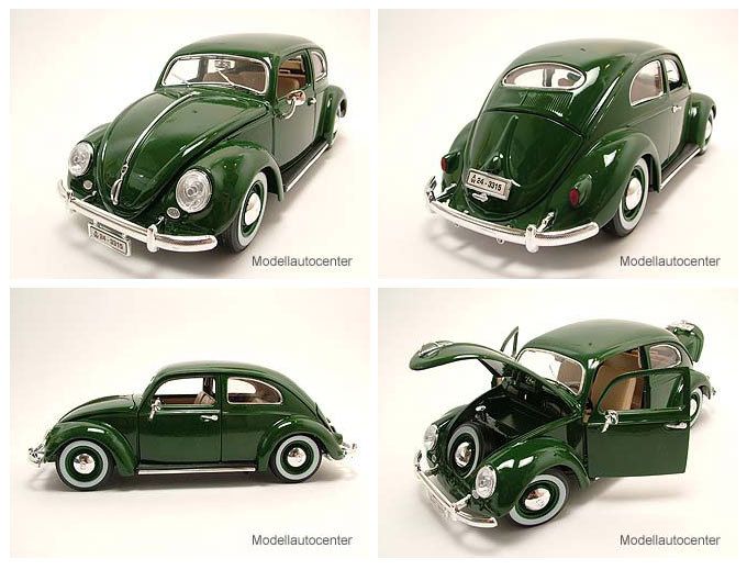 VW Käfer 1955 grün, Modellauto 118 / Burago