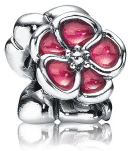 PANDORA MOMENTS SILBERELEMENT MIT HIMBEERFARBENER EMAILLE BLUME 790897