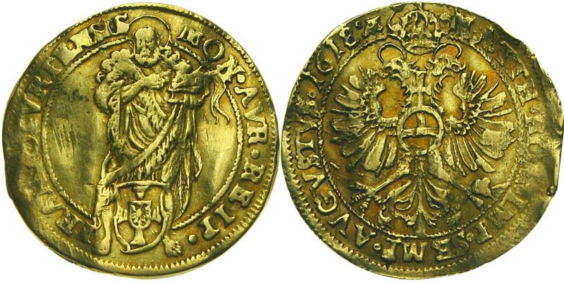 B484 FRANKFURT STADT Goldgulden 1618 mit Titel von Matthias