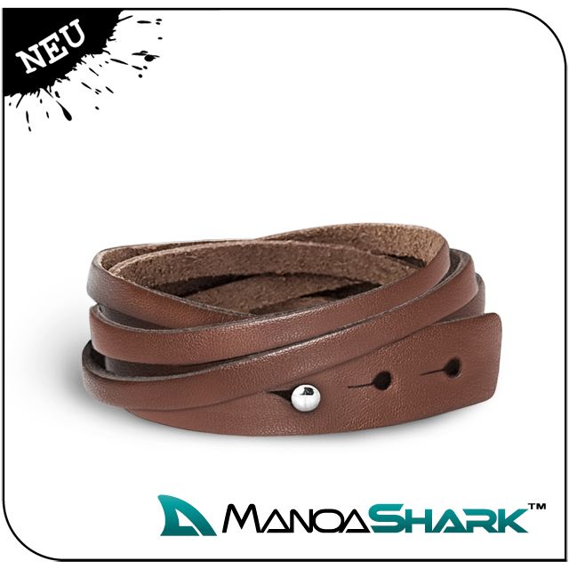 ManoaShark® Herren Armband Wickelarmband Echt Leder Armband Schwarz