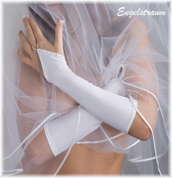 EDLE HANDSCHUHE fingerlos Perle 30 cm Hochzeit NEU