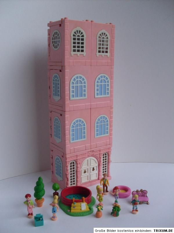 Polly Pocket Mini **Tolle Stapelvilla **mit 4 Zimmern + Pollys + Pool