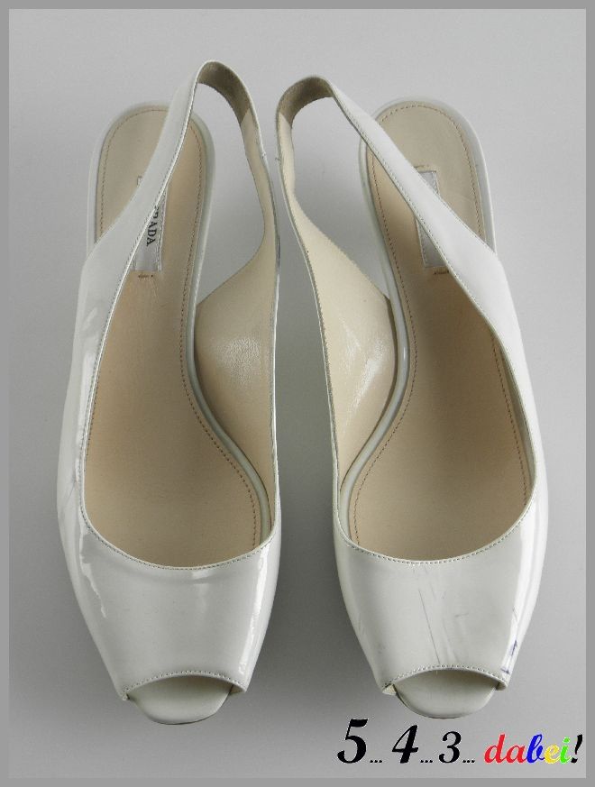 PRADA Damen Schuhe Slingback Sandaletten Peeptoe creme Lackleder Gr