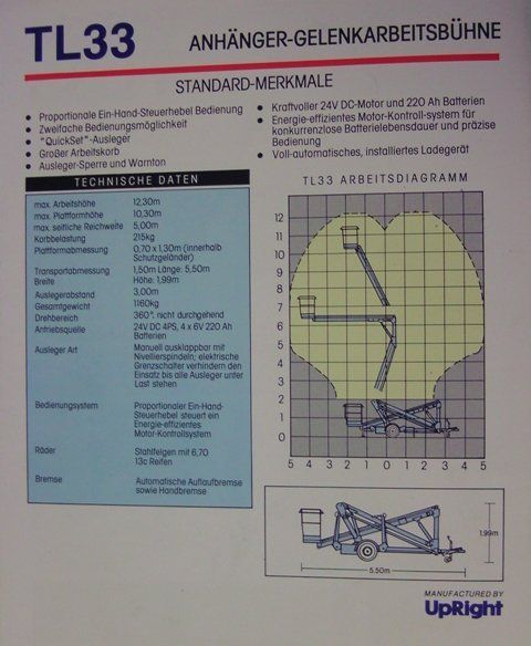 Anhänger Arbeitsbühne, Anhängerbühne Upright TL33