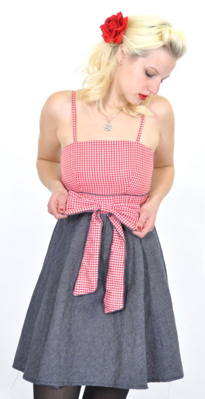 Rockabilly Gingham Karo Denim Jeans Pin Up Kleid Dress   RK578