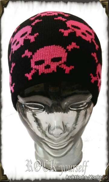 Beanie Mütze Totenköpfe Skull Skulls Schwarz Rockabilly Punk Gothic