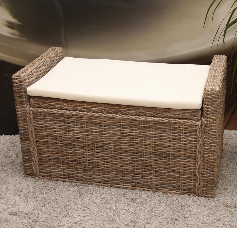 Aufbewahrungstruhe Truhe Sitzbank Rattan 88cm kubu grau, hellbraun