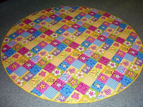 Teppich Patchwork Blumen 130cm rund bunt Spielteppich Kind