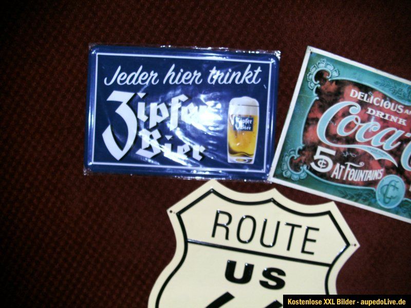 BLECHSCHILDER ROUTE 66 COCA COLA ZIPFER BIER DACHBODENFUND SAMMLER