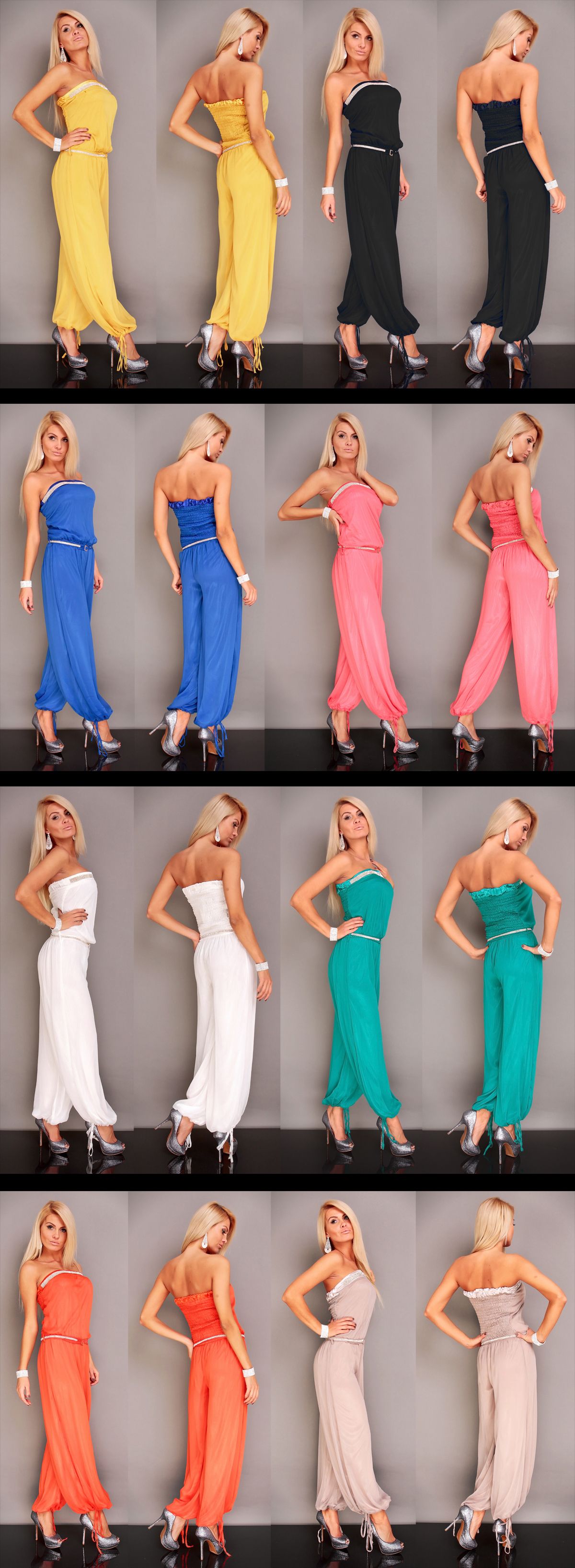 601 DAMEN SEXY OVERALL JUMPSUIT BANDEAU EINTEILER HOSENANZUG ONE SIZE