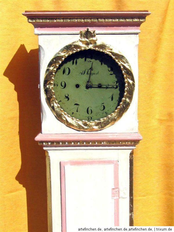 Antike Uhr Bornholmer Standuhr Weiß Gold Rosa um 1850