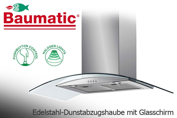 BAUMATIC DESIGN DUNSTABZUGSHAUBE BT9.3GL EDELSTAHL GLAS ABZUGSHAUBE