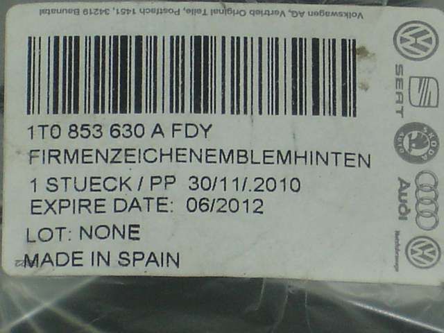 Heck Heckemblem Logo VW Zeichen Emblem Slogan 1T0 853 630 A FDY