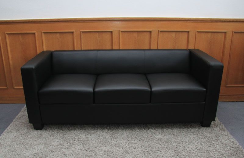 3er Sofa Couch Loungesofa M65, Leder, Kunstleder, Mikrofaser, schwarz