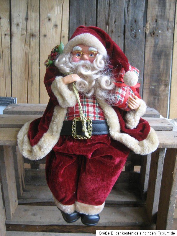 Nikolaus Kantenhocker Figur Nostalgie Samt Weihnachtsmann 50 cm