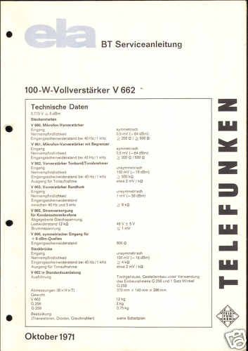 Telefunken Service Manual für ELA Verstärker V 662