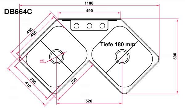 Eck Edelstahl Einbauspüle 2 Becken Corner Sink DB664C