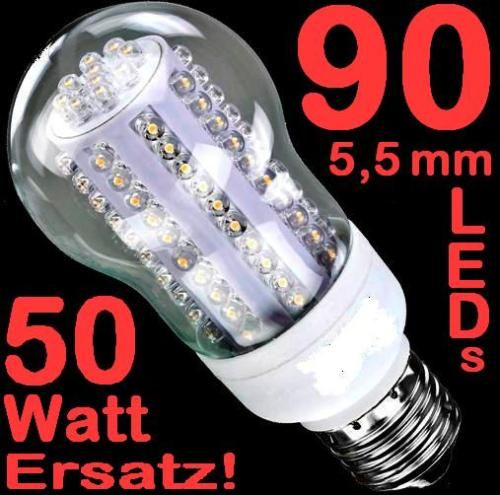 90 LED   Leuchte E27 4,5 Watt = 50 Watt Glühbirnersatz
