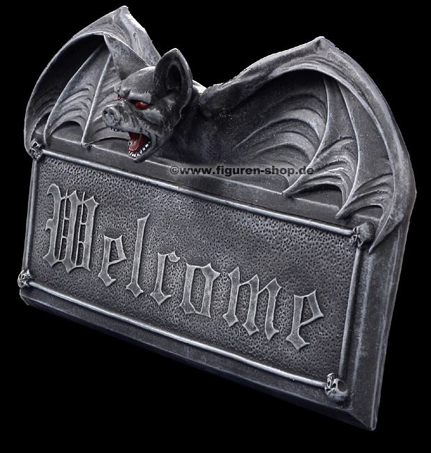 Fledermaus Schild   Welcome   Fantasy Gothic Türschild Bat Wall