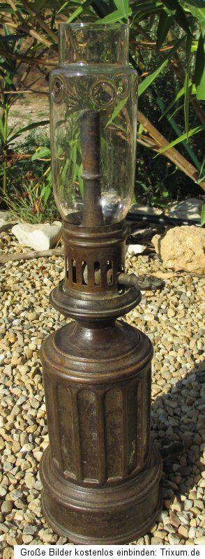 alte Gaslampe Gas Lampe aus Metall antik von 1912 mit Originalglas