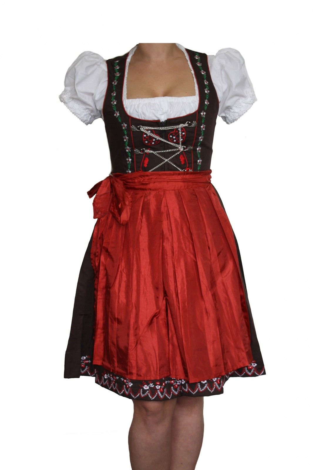 tlg Midi Dirndl Set Dirndel, Weißer Bustierbluse Dirndlbluse