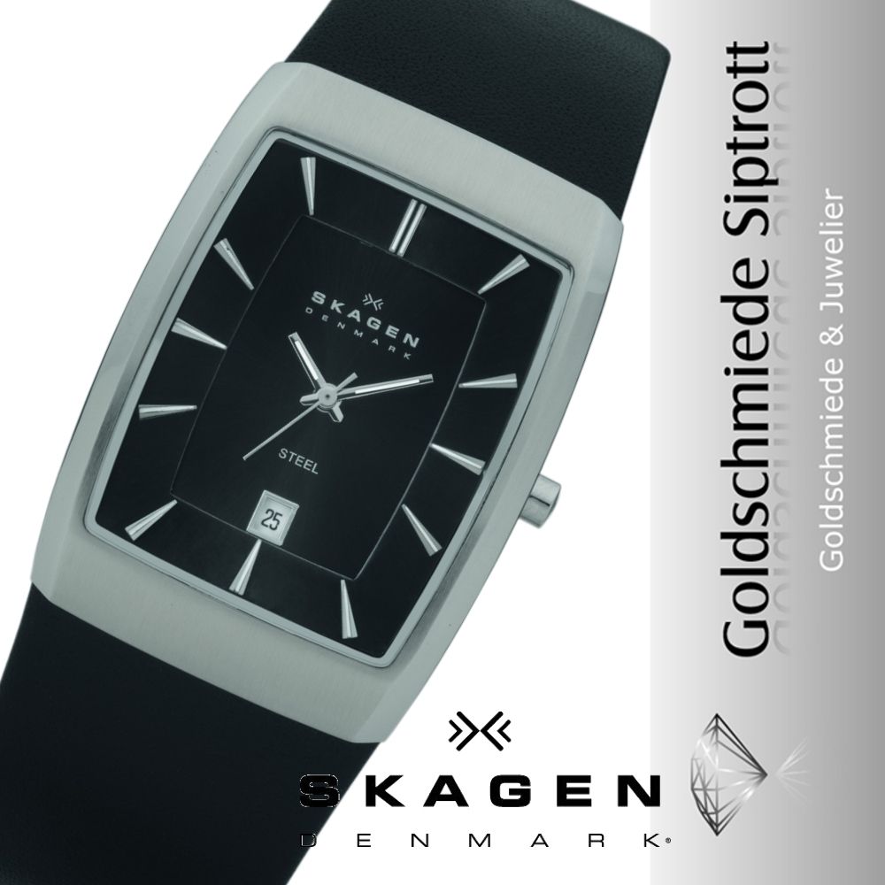 SKAGEN 690LSLB Herrenuhr, Edelstahl, Lederarmband schwarz