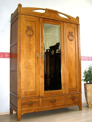 XL Jugendstil Kleiderschrank Dielenschrank ANTIK Garderobe Spiegel