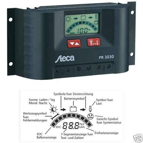 Steca 30 A Laderegler PR3030 12/24 V für Solarmodul *