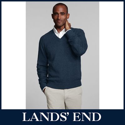 LAND´S END Herren Pullover Pulli V Ausschnitt Merinowolle V Neck