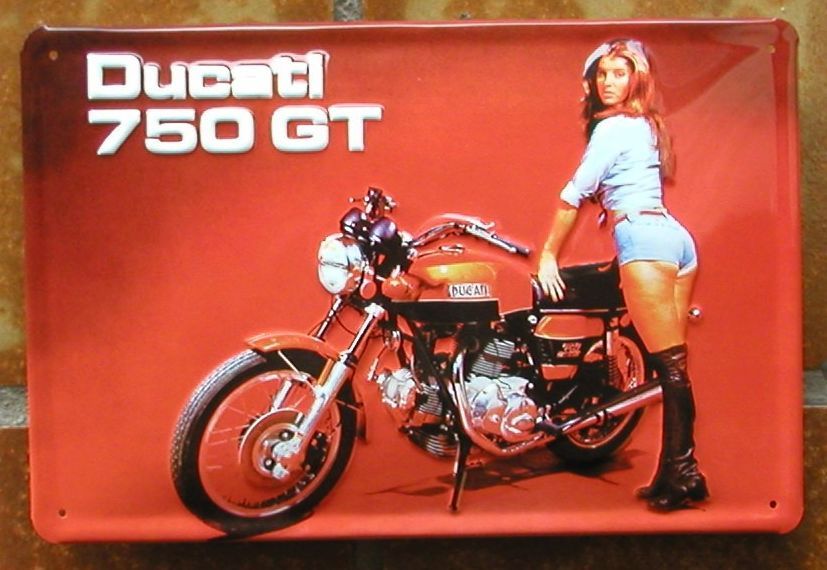 DUCATI 750GT BLECHSCHILD, 80er Jahre Stil mit Girl