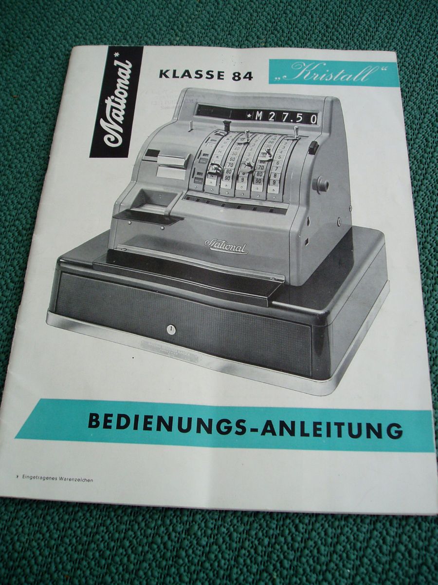 Bedienungsanleitung Registrierkasse Klasse 84 NATIONAL von 1956