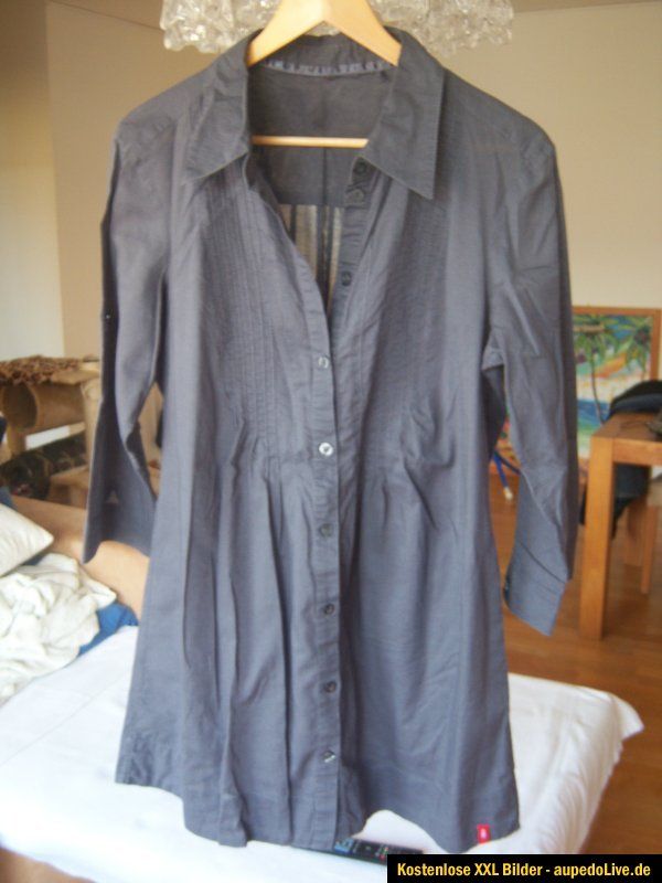 EDC by ESPRIT Long Bluse Gr. 42/44, graublau, schlammfarbend