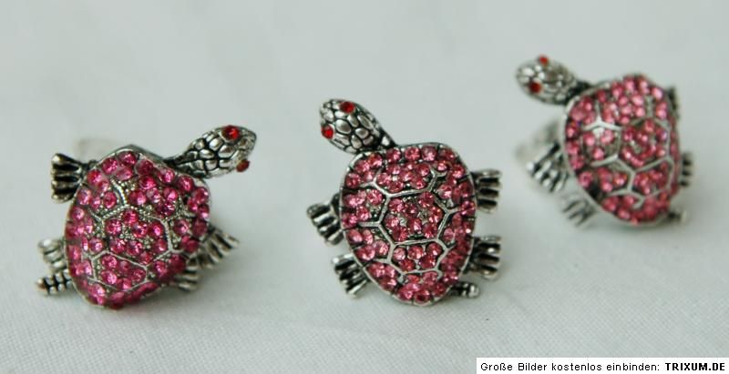 Ring klein Schildkröte pink/rosa XL Strass uni Gr.süß