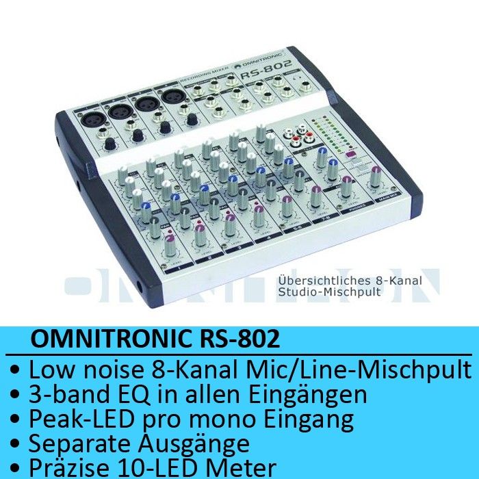 KANAL DJ PA MISCHPULT MIXER PHANTOM OMNITRONIC RS 802