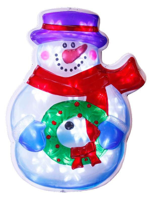 Schneemann mit Kranz LED Silhouette Hologramm Effekt bunt ca. 50 cm