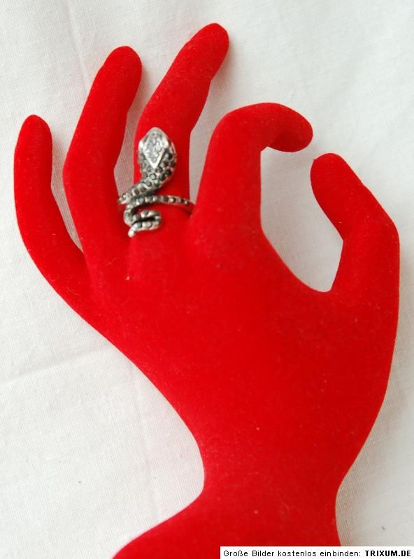 Anthrazit+silber Strass Schlangen Ring rote Augen Gr 19