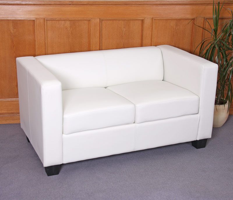 2er Sofa Couch Loungesofa M65, Leder, Kunstleder, Mikrofaser, creme