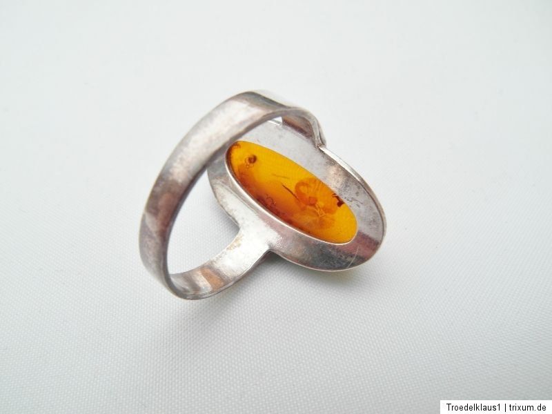 Antiker original Fischland Bernstein Silber Ring,835 + Fisch