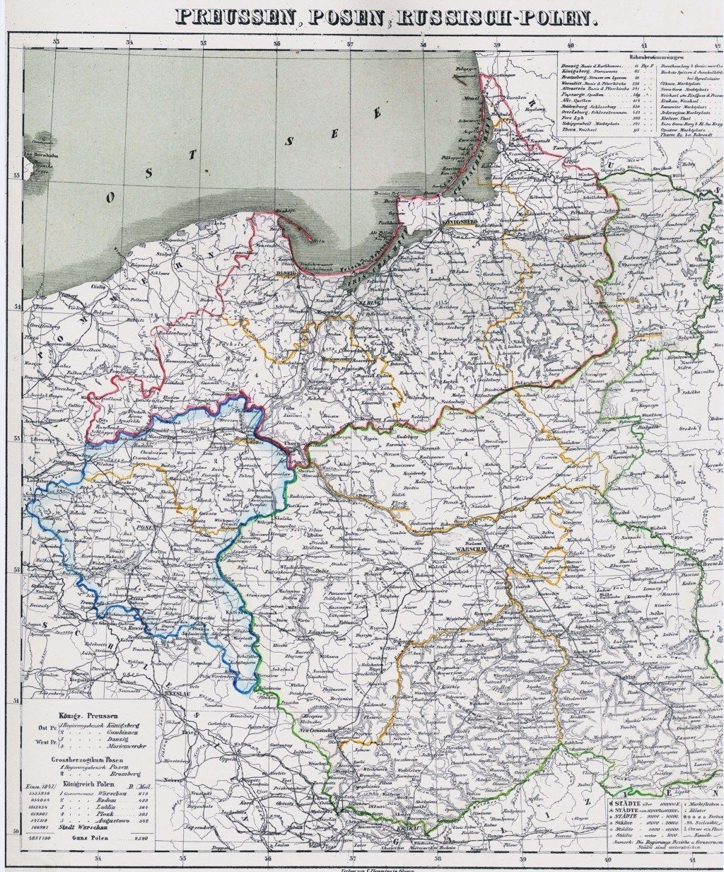 Alte Landkarte OSTPREUSSEN Posen WESTPREUSSEN Königsberg Memel Belt