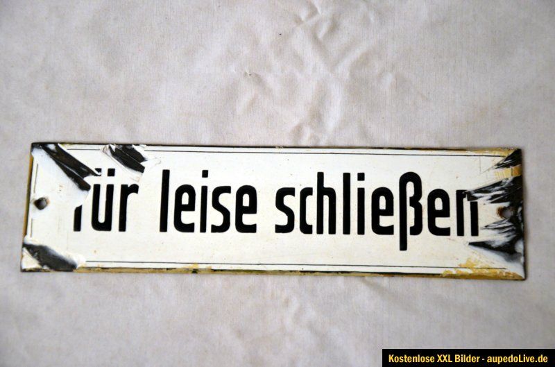 Emailschild Tür leise schließen um 1920 Arztschild 22x6 cm.